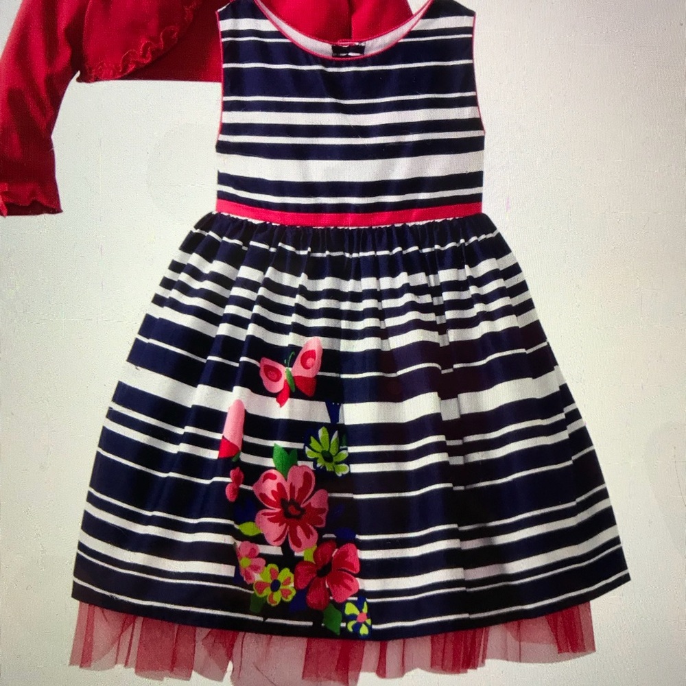Navy/white striped girl dress Young Land size 4